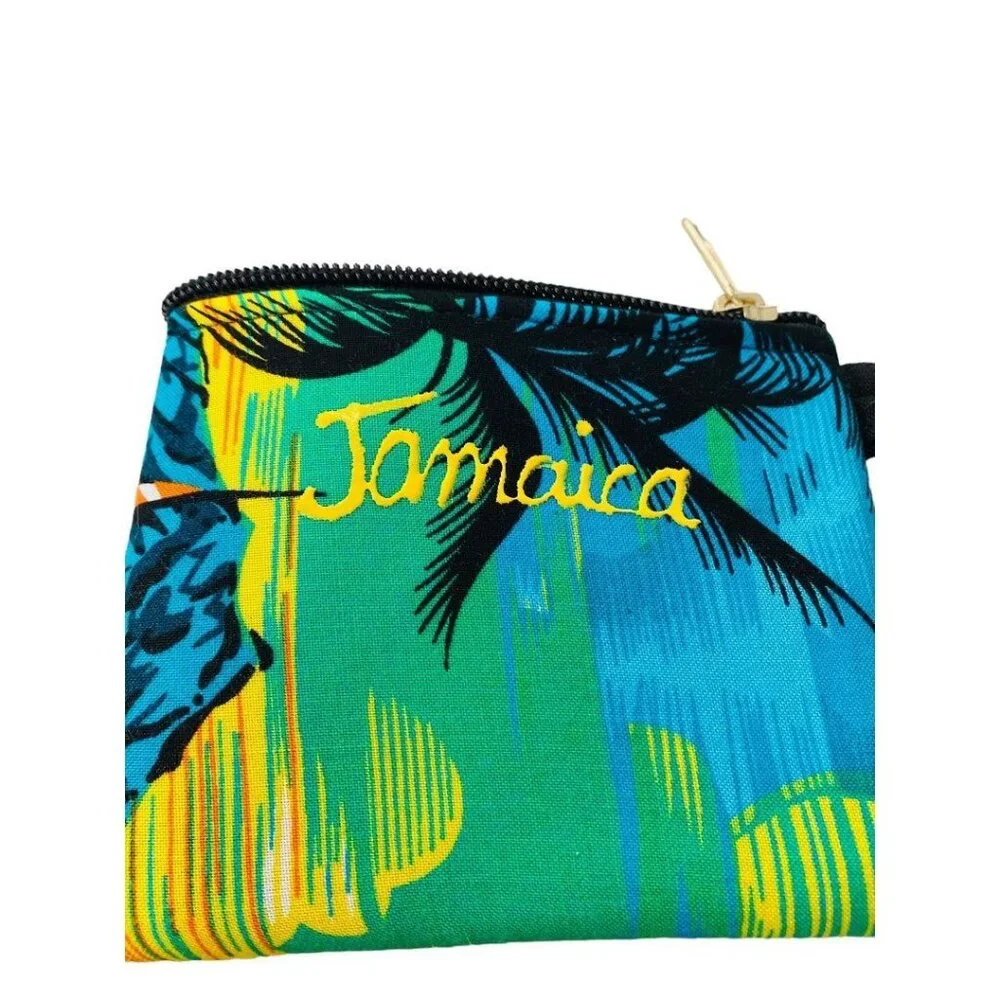 Jamaica‎ Souvenir Small Tropical Print Fabric Wristlet Zip Top 4.75